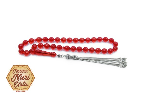 ESKİ ZAR KEHRİBAR ORJİNAL ÖZEL ÜRETİM KOLEKSİYONLUK EL YAPIMI KIRMIZI RENK TESBİH